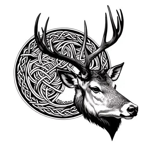 stag head made from celtic patterns surrounded by a celtic knot tattoo design idea