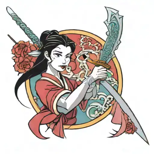 Disney Mulan holding a sword tattoo design idea