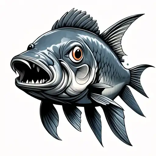 fish wearing punk grey hoodie tattoo design idea