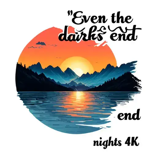 "Even the darkest nights end " sunrise with mountains and water  tattoo design idea