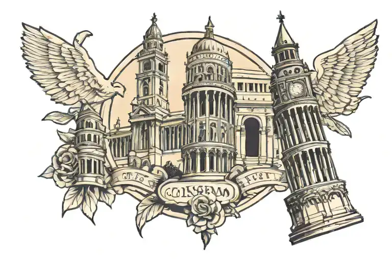 Big Ben and Colosseum Rome tattoo design idea