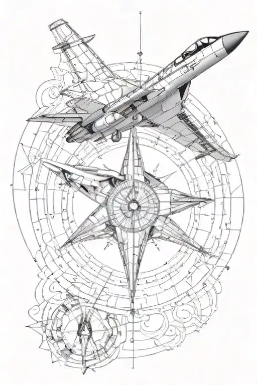 fibonacci sequence with compass design and fighter jet   tattoo design idea