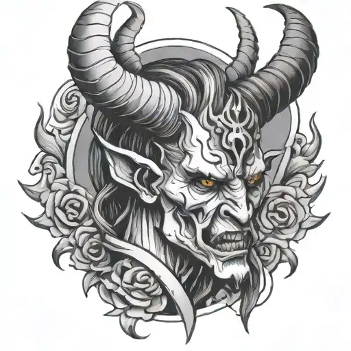 demon with horns and upside down cross wrapped tattoo design idea