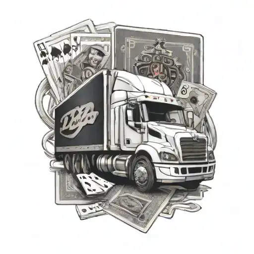 semi truck and deck of cards tattoo design idea