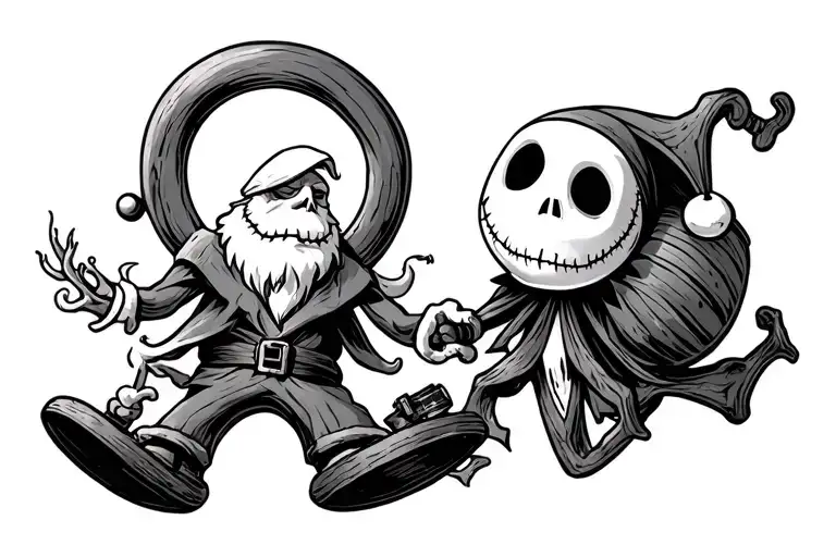 lock, shock, and barrel chasing santa clause and zero following from nightmare before Christmas  tattoo design idea