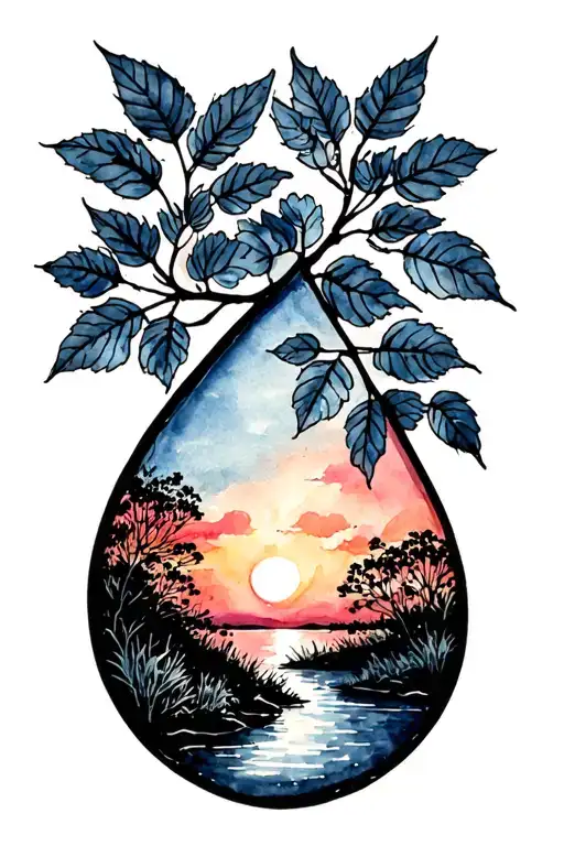 tear drop nature scene sunset sky tattoo design idea