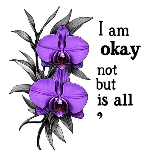 "I am not okay but is all " purple orchids  tattoo design idea