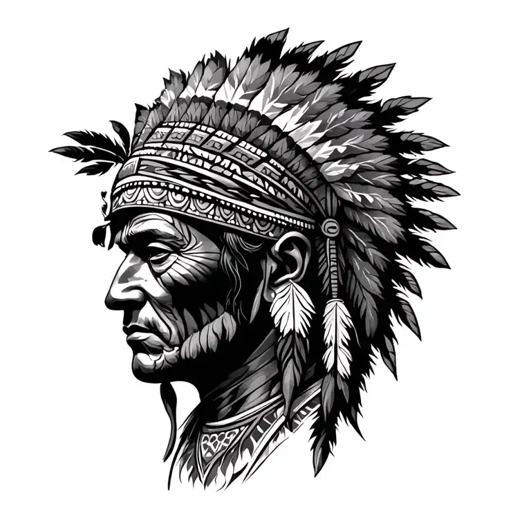 indigenous American people bust sculpture tattoo design idea