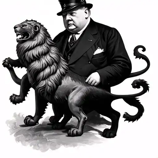 winston Churchill with england 3 lions tattoo design idea