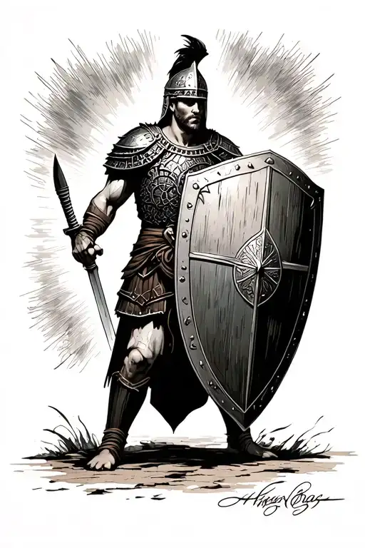 gladiator with a shield tattoo design idea