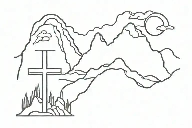 arizona mountain with jesus cross tattoo design idea