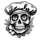 sugar skull made from chef tools, vegetables, meats tattoo design idea