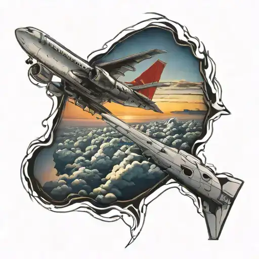distant sunset from an airplane window looking tattoo design idea