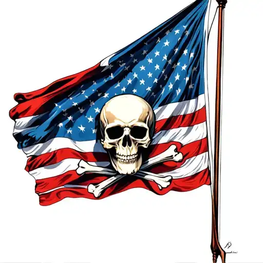 skull and crossbones USA flag waving proudly in front tattoo design idea