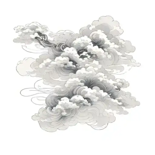 Auspicious clouds,  ink art style, brush drawing, only one piece of cloud, brush draw, thick line, dark theme tattoo design idea
