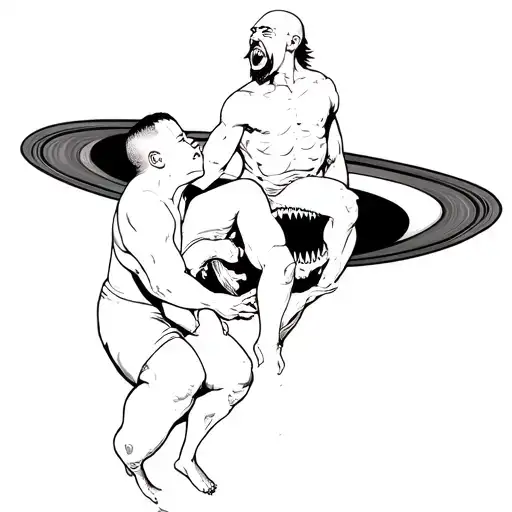 Saturn devouring his son but with hank and bobby hill  tattoo design idea