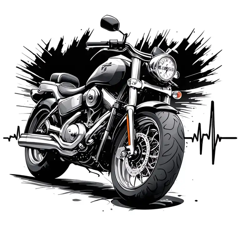 heartbeat line with motorcycle in the middle tattoo design idea