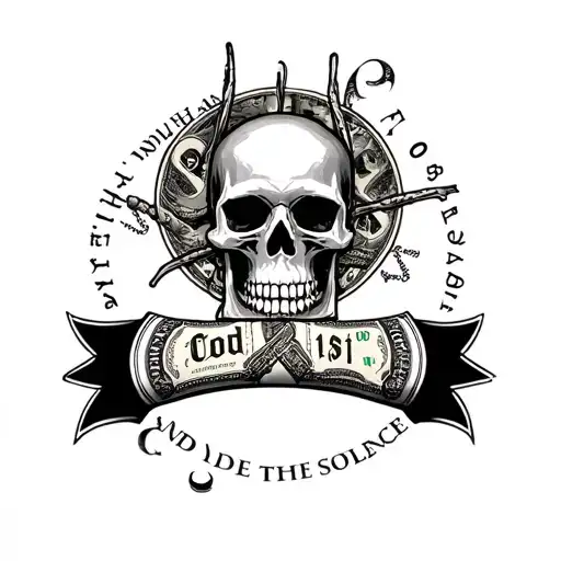 Make a arm sleeve incorporating money symbols money a skull isaiah 54:17 god and involve the code of silence  tattoo design idea