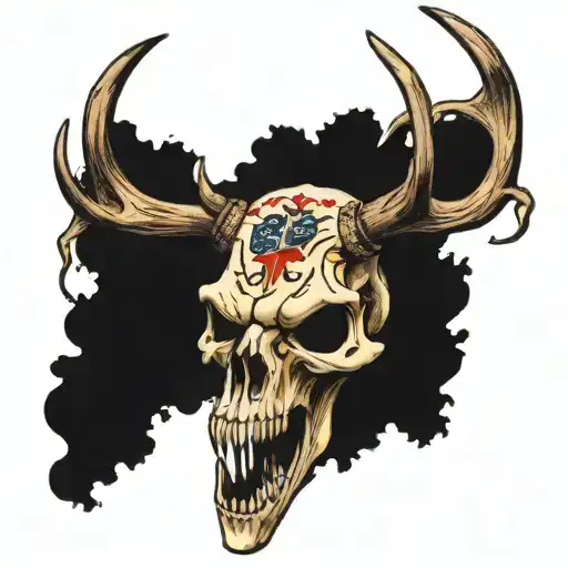 American Traditional wendigo deer skull tattoo design idea