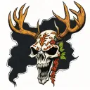 American Traditional wendigo deer skull tattoo design idea