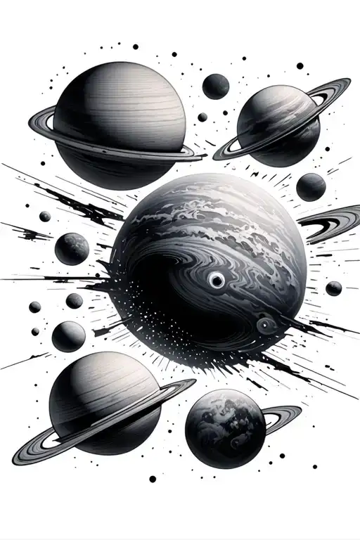 interstellar black hole eating several planets tattoo design idea