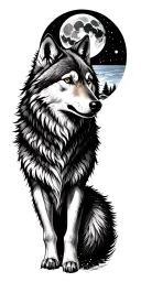 arctic wolf, moon, snowing, scenic tattoo tattoo design idea