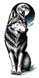arctic wolf, moon, snowing, scenic tattoo tattoo design idea