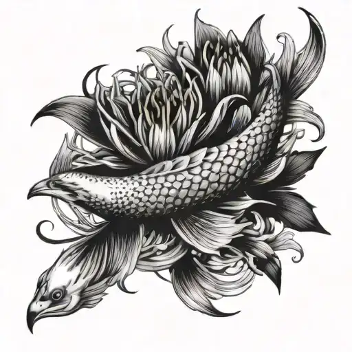 koi fish, spider lily flower, eagle tattoo design idea