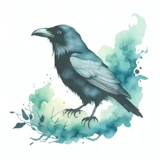 water color raven poe inspired tattoo design idea
