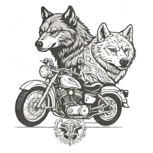 motorcycle, a wolf and a bear head tattoo design idea