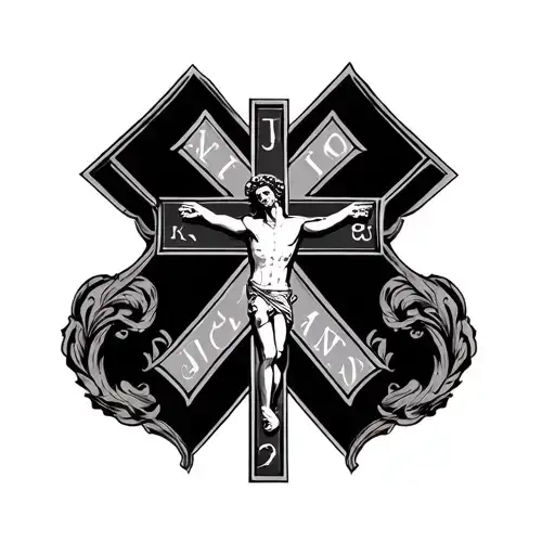 names Jackson and Oscar in the shape of a crucifix tattoo design idea