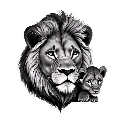 forearm tattoo of real life lion head over looking 3 cubs tattoo design idea