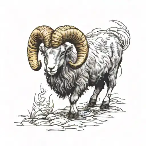 golden horn Ram Standing tattoo design idea