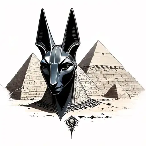 Anubis over pyramids include the eye tattoo design idea