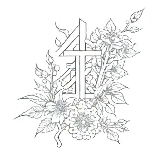 Chinese characters on the background of flowers, tree on the shoulder tattoo design idea