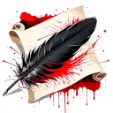 feather quill pen writing on a white scroll tattoo design idea