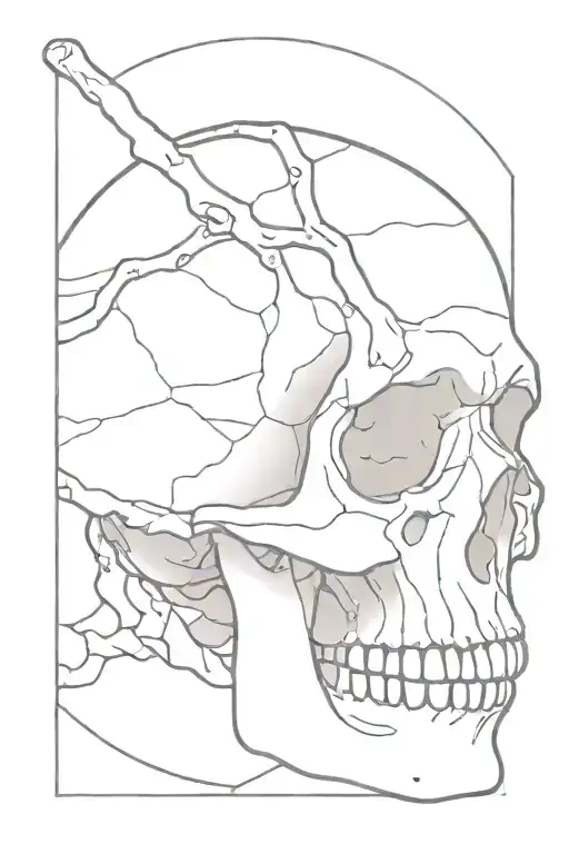 a hand breaking a skull from behind tattoo design idea