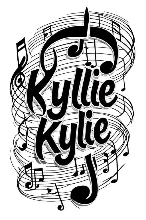 "Kylie" musical notes intertwined tattoo design idea