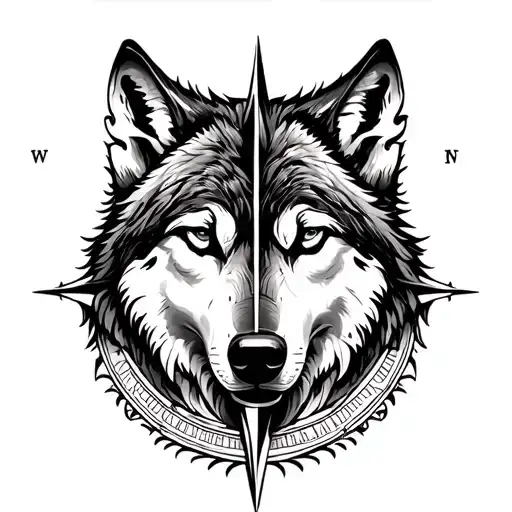 wolf compass tree  tattoo design idea