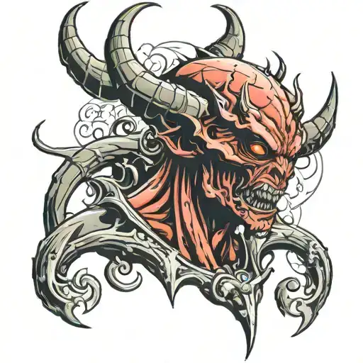 devil with alien head tattoo design idea