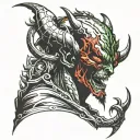 devil with alien head tattoo design idea