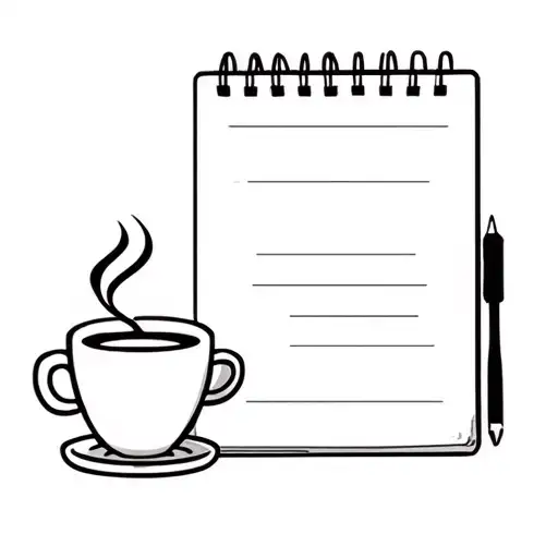 must include a notebook, a cup of coffee, and any AI symbol or image. It is a small symbol that represents any artificia tattoo design idea