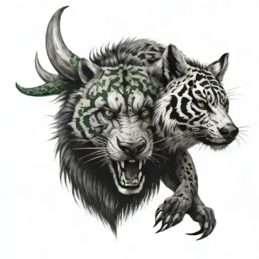 chimera panda wolf and crocodile head tattoo design idea