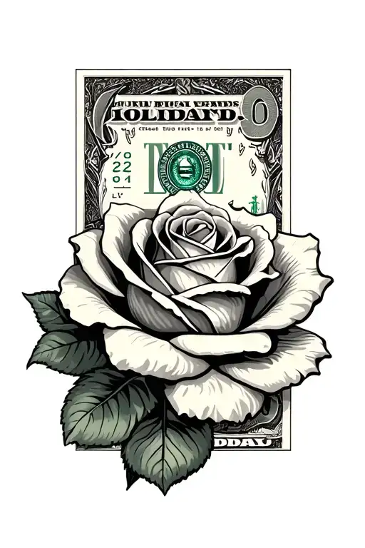 100  dollar bill  rose tattoo design idea