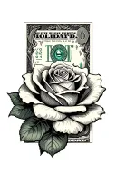 100  dollar bill  rose tattoo design idea