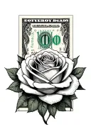 100  dollar bill  rose tattoo design idea