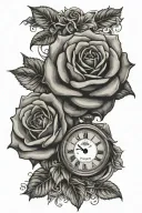 roses, clock, name Levi tattoo design idea