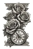 roses, clock, name Levi tattoo design idea