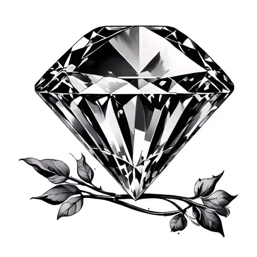 A detailed black and grey forearm sleeve tattoo featuring a large, hyper-realistic diamond at the top of the forearm. Th tattoo design idea