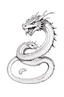 A detailed dragon absorbs a snake during a battle tattoo design idea